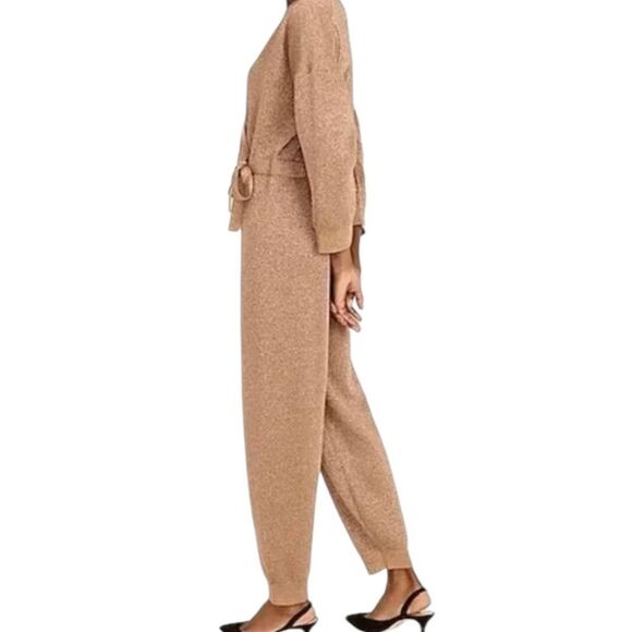 J. Crew Gold Shimmer Lurex® wrap sweater-jumpsuit Size Medium MSRP 198.00 - Picture 2 of 12
